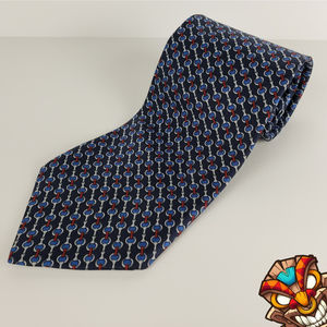 Brooks Brothers Makers 100% Silk Blue Horse Bit Print Necktie Tie USA EUC